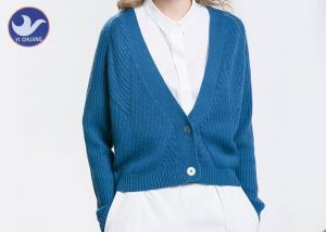 China Acrylic Wool Womens Knit Cardigan Sweaters , Blue Long Sleeve Cardigan Sweater on sale
