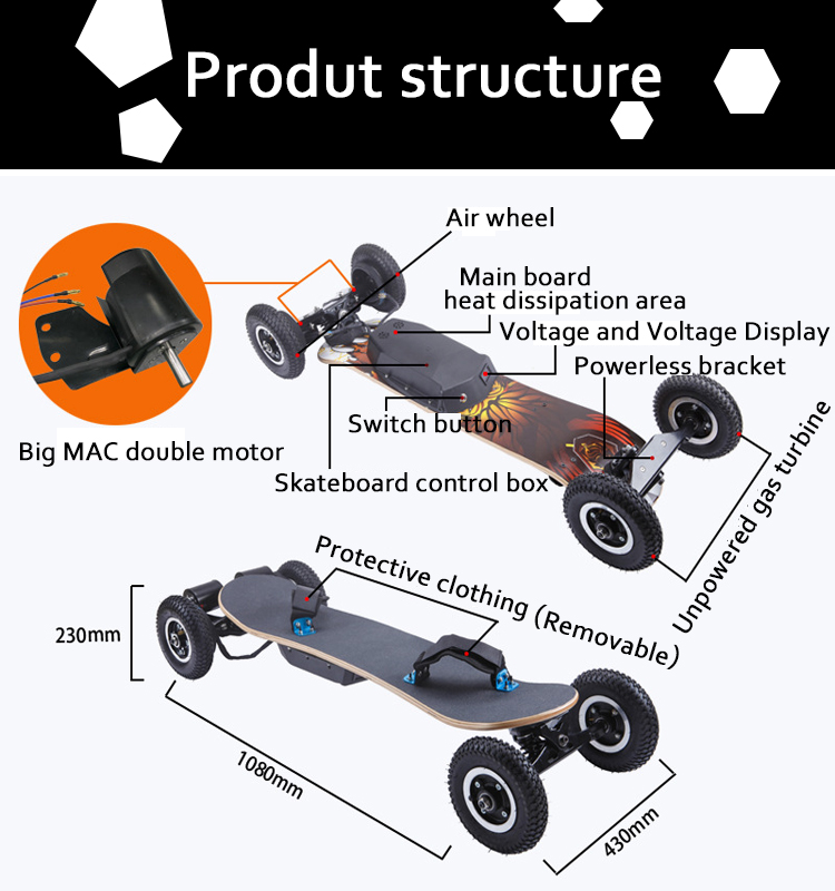 Dual Motor Custom Electric Skateboard , Off Road E Skateboard 1650W*2 Boosted