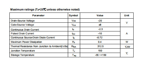 HXY2301-2.3A Mosfet Power Transistor