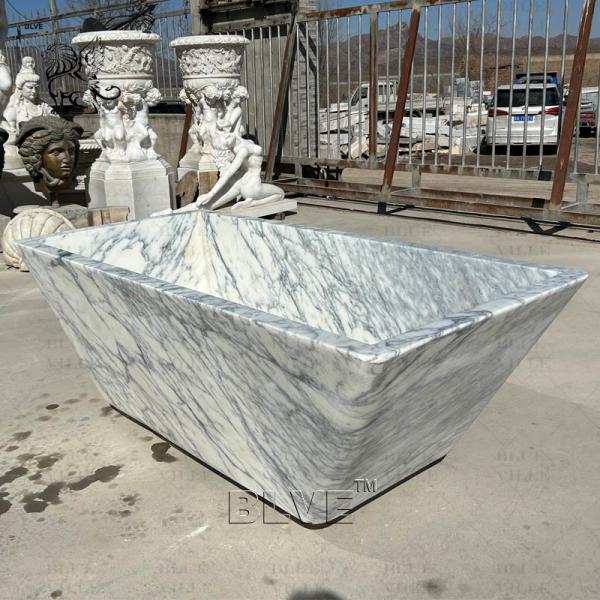 White Italian Marble Solid Bathtub Stone Soaking Bath Freestanding Unique Design