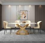 White Rectangular Stone Dining Table Chair Sets Bronze Pedestals