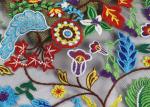 Multi Colored French 3D Floral Embroidered Lace Fabric / Netting Fabric For