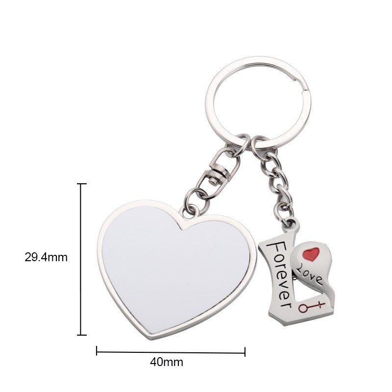 Heart And Round Shape Sublimation Blank Metal Keyring For Lovers Bag Pendant