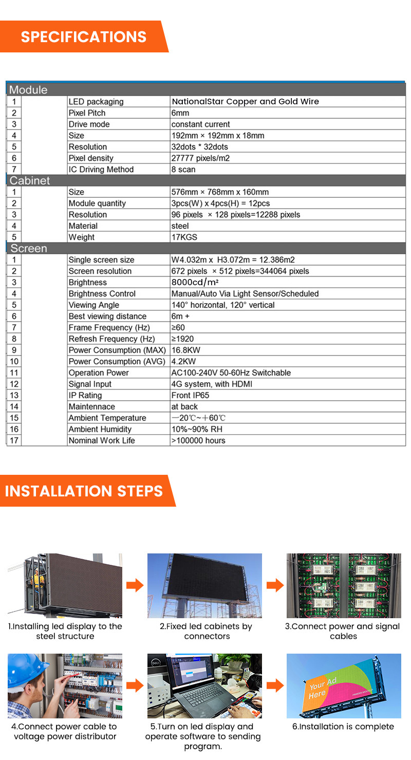 IP65 waterproof steel p6 8000nits digital outdoor led screen sign advertising boards