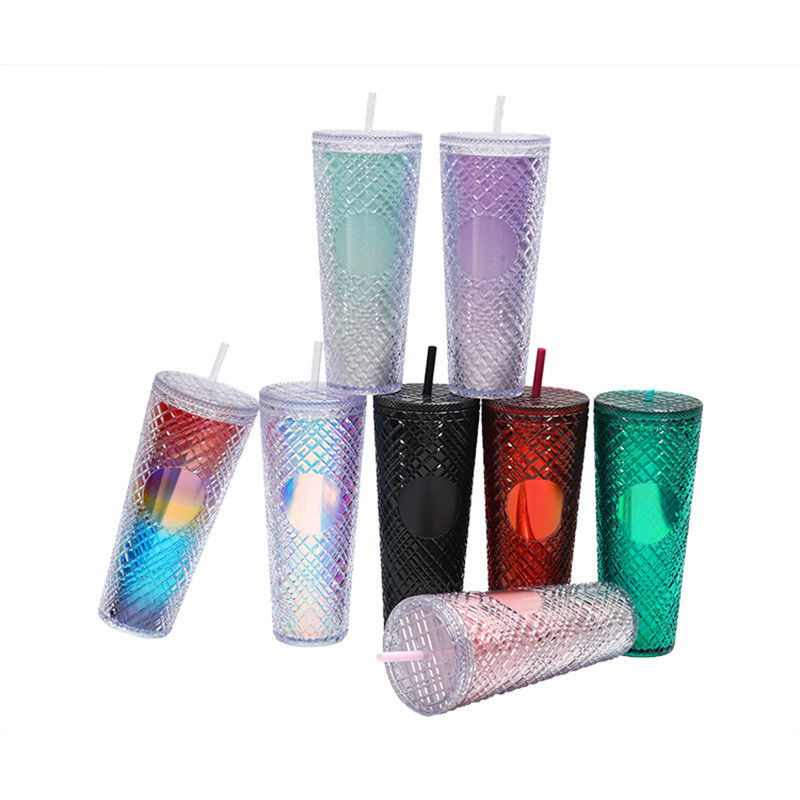 Semi Transparent Honeycomb Textured Tumbler With Straw 24 Ounce Volume