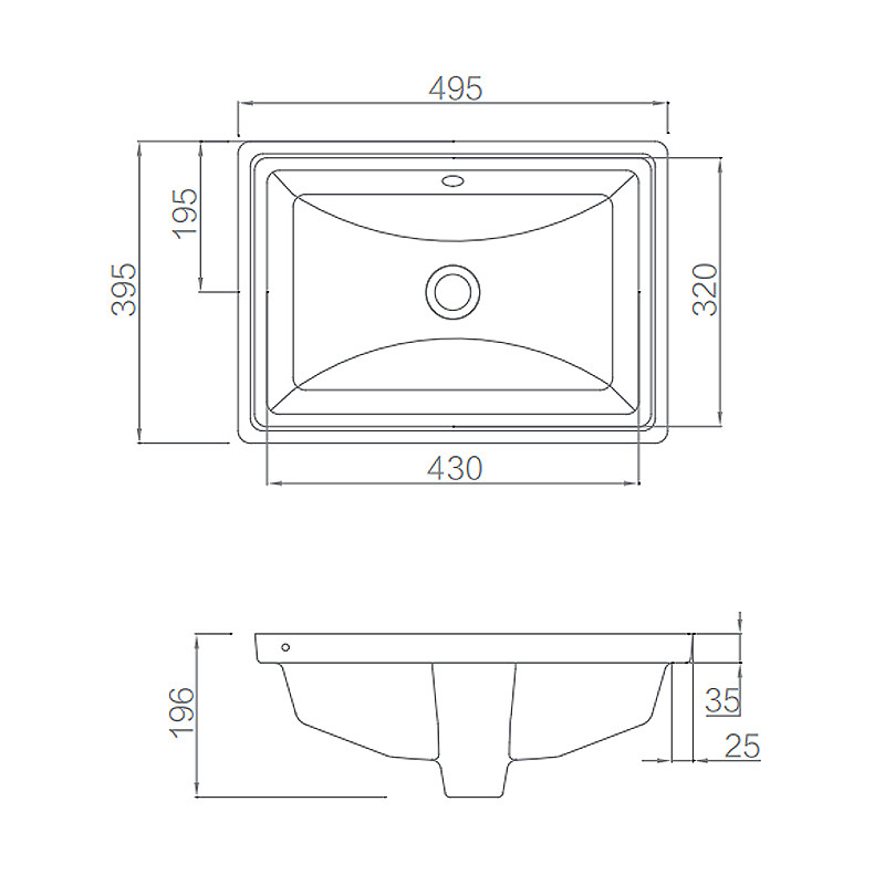 Ceramic Small Under Counter Wash Basin 495x395x196mm for Bathroom