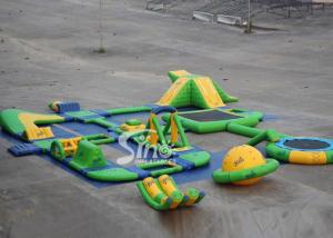 Wholesale 25x24 mts green N yellow giant inflatable water park for kids N adults with water trampoline, water seesaw N water spinn from china suppliers
