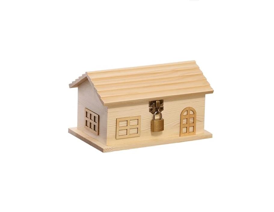 Wooden House Shaped Piggy Bank. Cute Home Decor andSaving Container. Premium Wooden Design Ideal for Kids and Adults