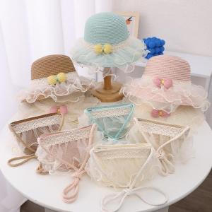 Wholesale 2022 Lace Bow Children’s Straw Hat Wavy Bucket Hat from china suppliers