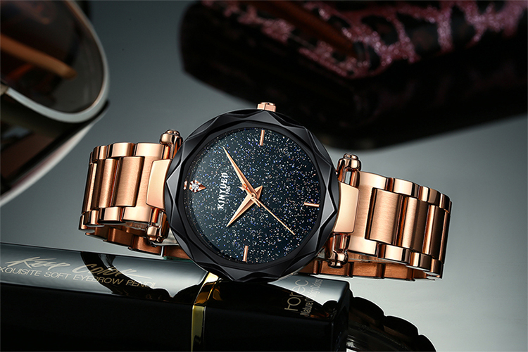 KINYUED stainless steel quartz movement women stainless steel band waterproof wrist watch