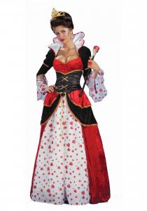 China Alice in Wonderland Costumes Deluxe Gown Queen of Hearts Womens Costume in red with dress waist cincher size S to 3Xl on sale