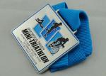 Mini Triathlon Blue Ribbon Medals Die Casting , Nickel Plating