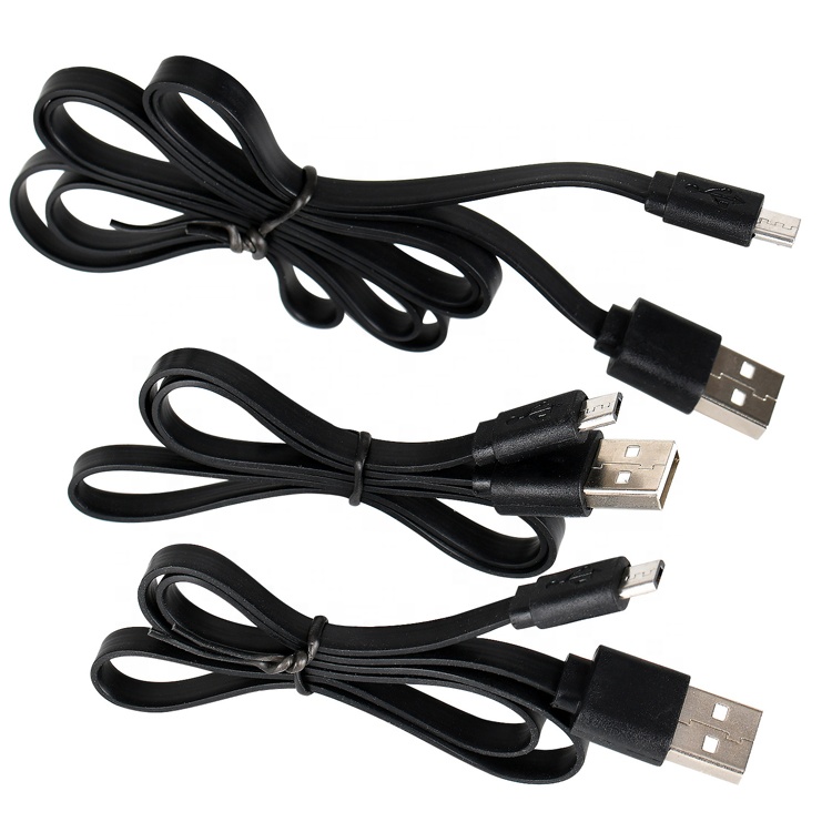 Black White Flat Noodle Micro USB Cable for Power Bank Speaker Phone