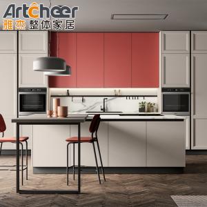 Wholesale CLASSIC Scandinavian Design Kitchen Cabinets with Pink ENF Panel and Small Island Table from china suppliers