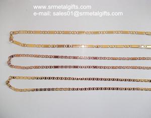 China Rose gold steel flat link chain necklaces gold link chain jewelry on sale