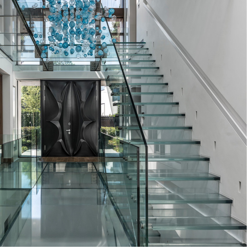 Movable Floating Steps Staircase Steel Folding Solid Wood Finish Home Application