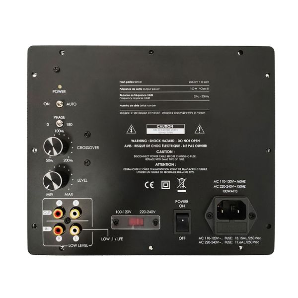 100W Output Power Subwoofer Plate Amplifier with 25-200 Hz Frequency Response and Built-in Phase 0°/180° Switchable