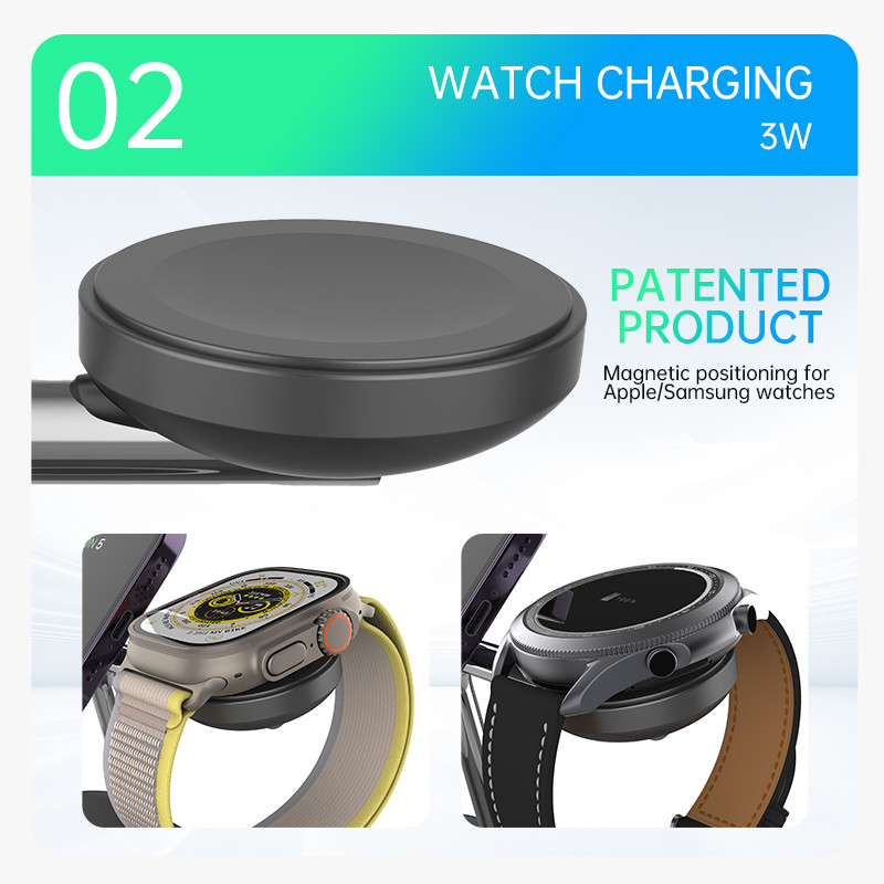 15W Qi 2 All in 1 Wireless Charging Station White/Black ABS Zinc Alloy Charger for Apple Samsung Watches