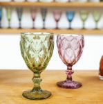Embossed vintage style pink goblets impressioned glass colored goblet for event