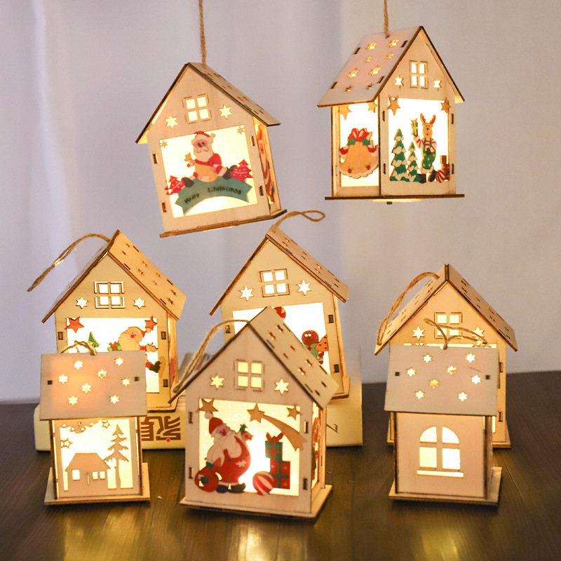 Wooden Christmas Snow House Decorations Christmas Tree Holiday Decorations