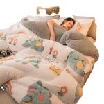Thickened Lamb Fleece Quilt Soft Chemical Fiber Quilt Bedding Set with
