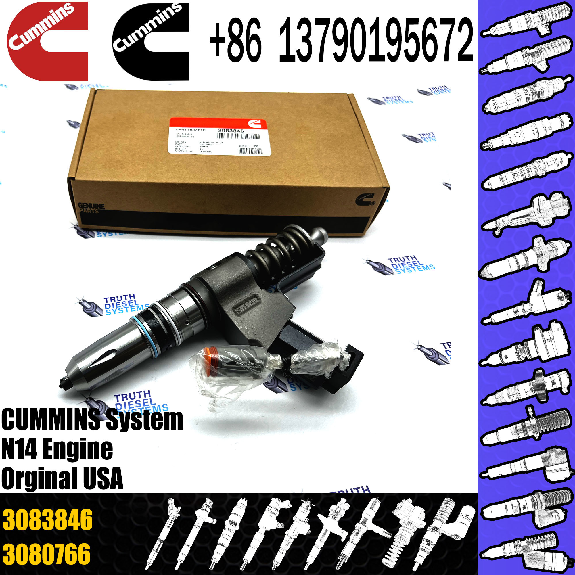 3083846 Diesel Fuel Injector N14 Common rail injector 3095086 3609796 3095040 3411763