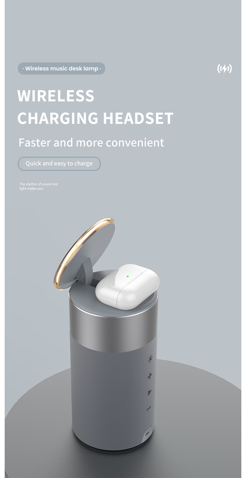 3 in 1 Wireless Charger with HD BT Speaker and LED Warm Light QC3.0 Function Output 5W/7.5W/10W/15W