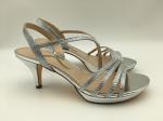 3cm Heel Ladies Soft Leather Sandals Silver With Sparkling Gemstone