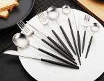 NEWTO High-grade NC099 Black and Silver Stainless Steel Cutlery Set Flatware Set