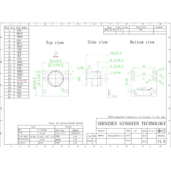 IMX335 MIPI Camera Module 5MP 60fps for RK Qualcomm MTK Platforms