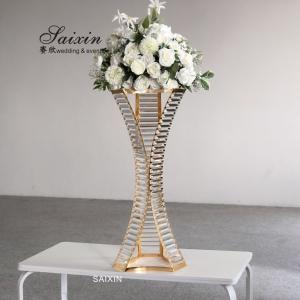 Wholesale ZT-538G  2022 New Flower metal gold triangle crystal decor flower stand support decor from china suppliers