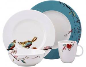 Wholesale Customized White Porcelain China Dinnerware Sets With Bird And Flower Decal Printing from china suppliers