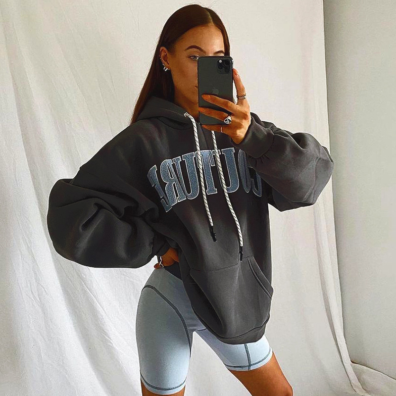 2021Women's thermal Coat fashionable loose long-sleeves women plus size casual daily knitted pullover hoodie