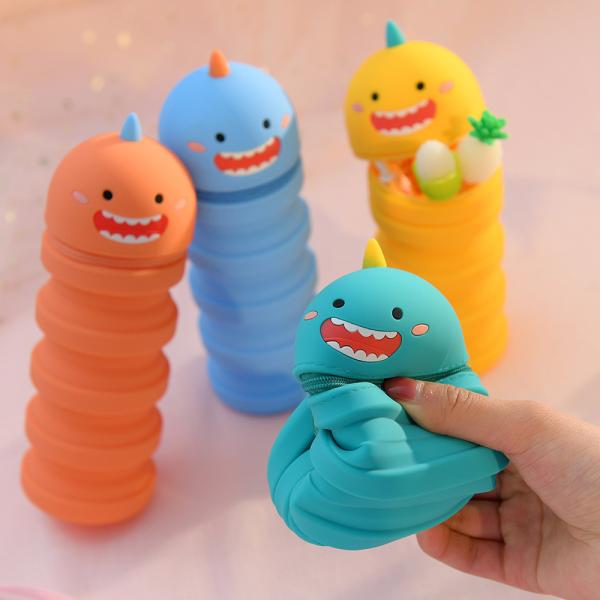 Silicone Retractable Pencil Case Cartoon Kawaii Expandable Stand School