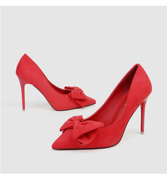 ZM014 New Fashion Sweet Stiletto Super High Heel Shallow Mouth Pointed Suede Bow