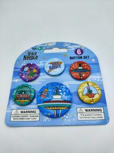 Tinplate Custom Metal Pin Badges Space Needle Shape Safty Back Side