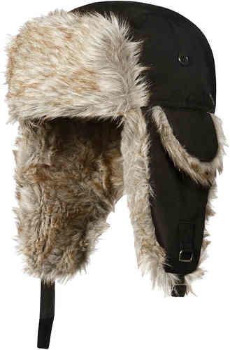 Strings Buckle Mens Russian Trapper Hat , Black / Grey Fur Mens Wool Hats For