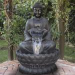 BLVE Bronze Buddha Statue Water Fountain Life Size Religious Garden Shakyamuni