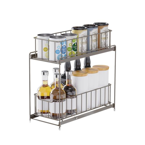 2 Tiers Iron Wire Kitchen Storage Rack Under Sink Organizer Sliding Storage