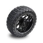 14'' Golf Cart Glossy Black Wheels And 22'' All Terrain Tires with Lug Nuts and
