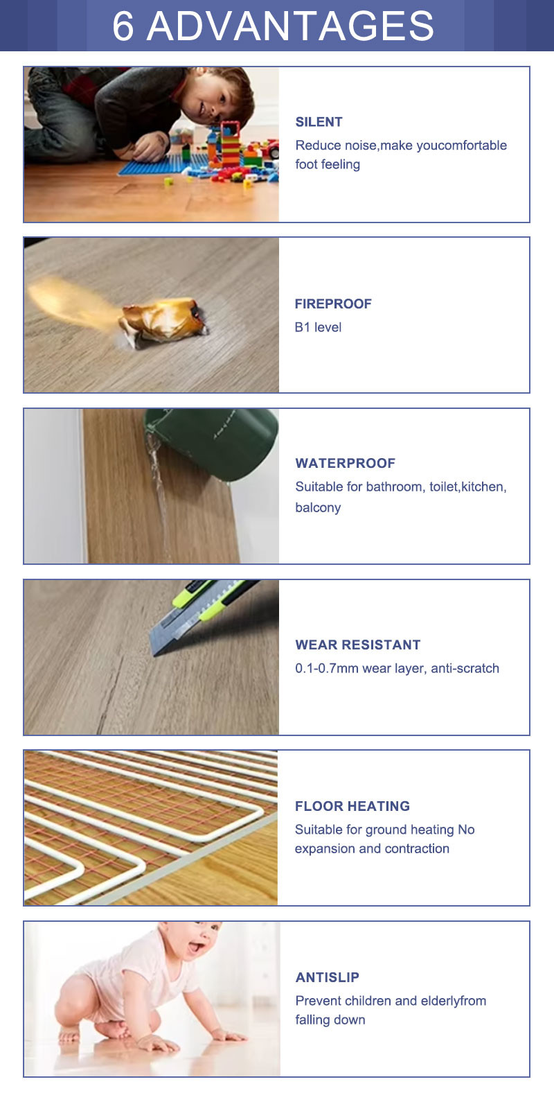 5mm Waterproof Interlocking 4mm Vinyl Virgin Material Marble Rigid Core Hybrid Flooring Spc Click Floor