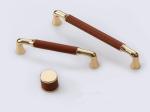 Gold Plated black Leather Drawer Pull Kitchen Cabinet Handles Office Desk/