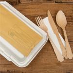 Biodegradable Disposable 200mm Wooden Knife Fork Spoon Birch Wood With Napkin
