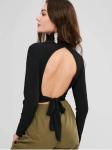 Blank Open Back Long Sleeve Ribbed Turtleneck Crop Top