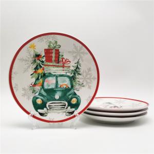 China Personalized Christmas Ceramic Plate Set Luxury Round Edge Shape on sale