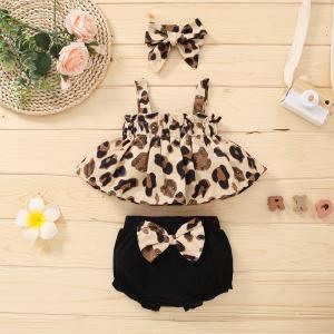Wholesale 110cm 43.3in Sling Top Leopard Print Cloth Short Sleeve Pant Suit For Girls from china suppliers