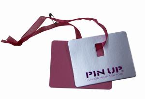 Wholesale Recycle Clothing Hang Tags With Matt silvery Board , PInk Safe Pin from china suppliers