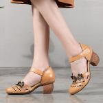 S341 Spring Hollow Leather Flowers Fashion Simple Single Shoes Ethnic Retro High
