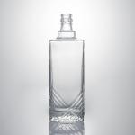 Clear Glass Liquor Bottle with Embossed Body and Cork Stopper