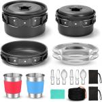 Stainless Steel Camping Outdoor Cookware Mess Kit Set, Folding Cookset Camping